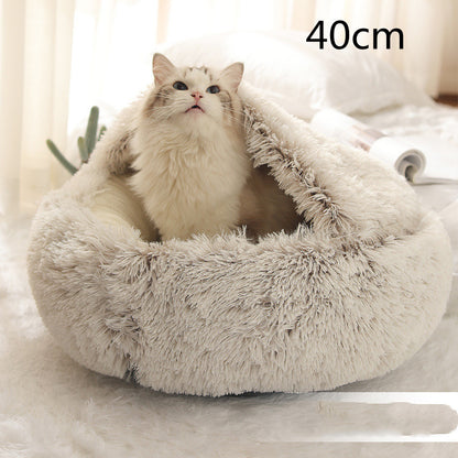 All-Season 2-in-1 Pet Bed – Round Plush Warm Bed for Cats and Dogs, Soft and Snuggly