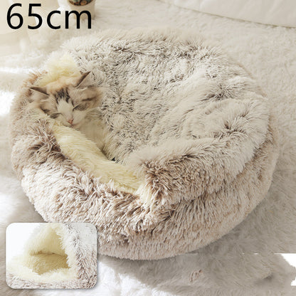 All-Season 2-in-1 Pet Bed – Round Plush Warm Bed for Cats and Dogs, Soft and Snuggly