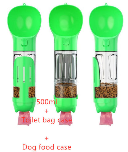 3-in-1 Portable Pet Water Bottle – Feeder, Bowl & Garbage Bag Storage for Outdoor Travel