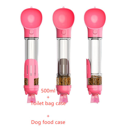 3-in-1 Portable Pet Water Bottle – Feeder, Bowl & Garbage Bag Storage for Outdoor Travel