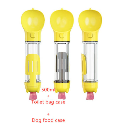 3-in-1 Portable Pet Water Bottle – Feeder, Bowl & Garbage Bag Storage for Outdoor Travel