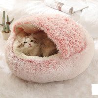 All-Season 2-in-1 Pet Bed – Round Plush Warm Bed for Cats and Dogs, Soft and Snuggly