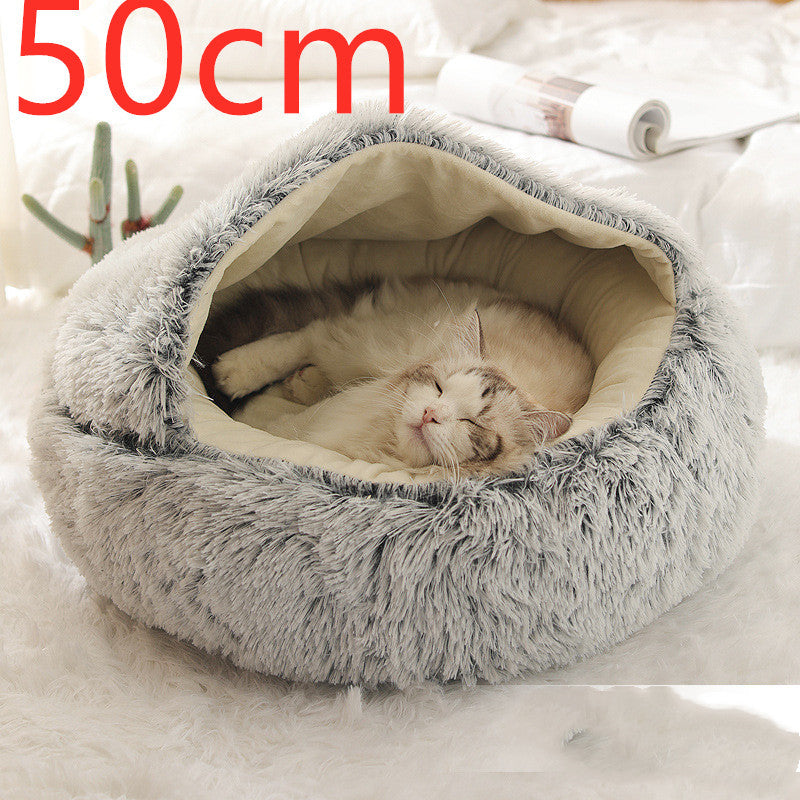 All-Season 2-in-1 Pet Bed – Round Plush Warm Bed for Cats and Dogs, Soft and Snuggly