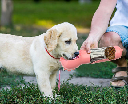 3-in-1 Portable Pet Water Bottle – Feeder, Bowl & Garbage Bag Storage for Outdoor Travel