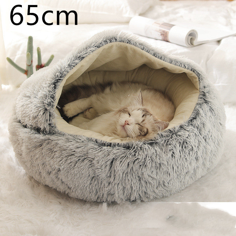 All-Season 2-in-1 Pet Bed – Round Plush Warm Bed for Cats and Dogs, Soft and Snuggly