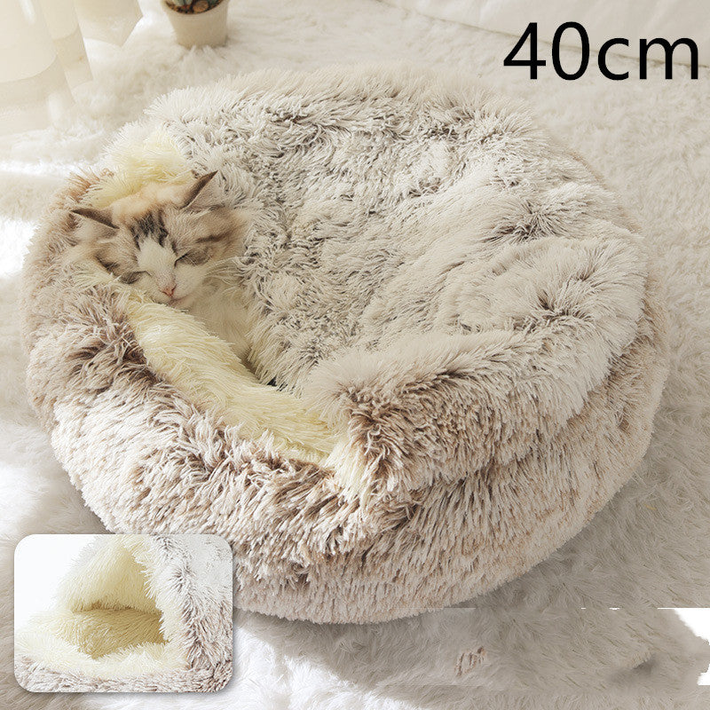 All-Season 2-in-1 Pet Bed – Round Plush Warm Bed for Cats and Dogs, Soft and Snuggly