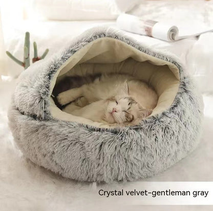 All-Season 2-in-1 Pet Bed – Round Plush Warm Bed for Cats and Dogs, Soft and Snuggly