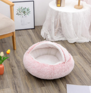 All-Season 2-in-1 Pet Bed – Round Plush Warm Bed for Cats and Dogs, Soft and Snuggly