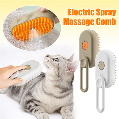 Pet Grooming Steam Brush – 3-in-1 Electric Brush for Cats & Dogs with Spray and Hair Removal Features