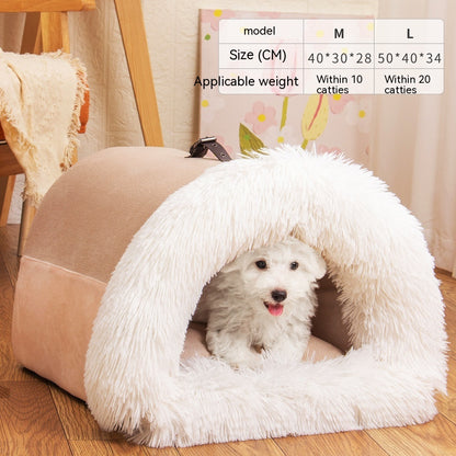 Warm and Moisture-Proof Portable Pet Nest – Long Fur Bed for Cats and Dogs for Autumn/Winter