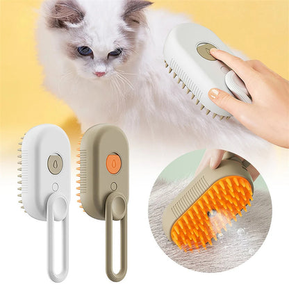 Pet Grooming Steam Brush – 3-in-1 Electric Brush for Cats & Dogs with Spray and Hair Removal Features