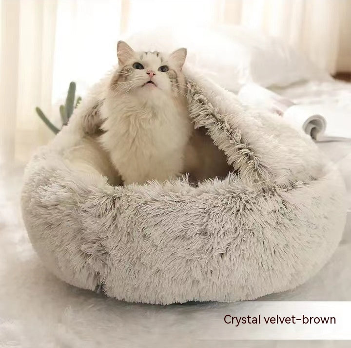 All-Season 2-in-1 Pet Bed – Round Plush Warm Bed for Cats and Dogs, Soft and Snuggly