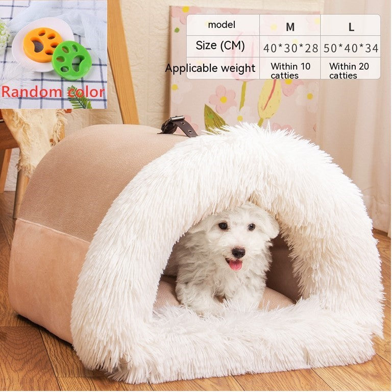 Warm and Moisture-Proof Portable Pet Nest – Long Fur Bed for Cats and Dogs for Autumn/Winter