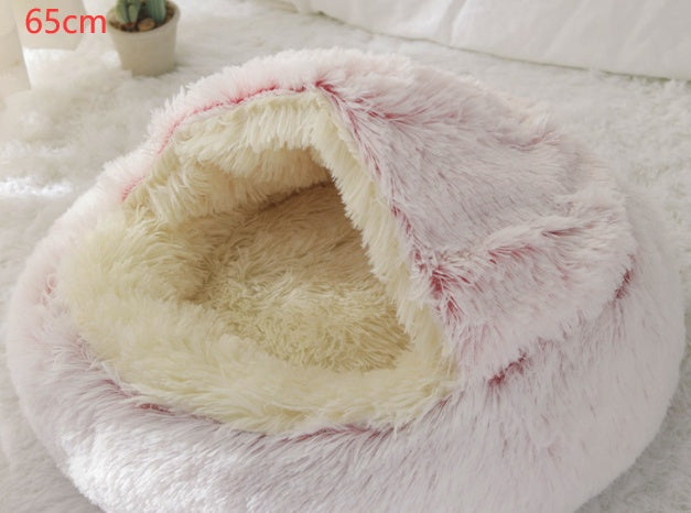 All-Season 2-in-1 Pet Bed – Round Plush Warm Bed for Cats and Dogs, Soft and Snuggly