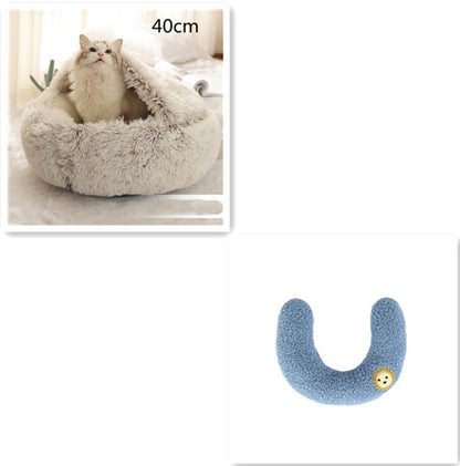 All-Season 2-in-1 Pet Bed – Round Plush Warm Bed for Cats and Dogs, Soft and Snuggly