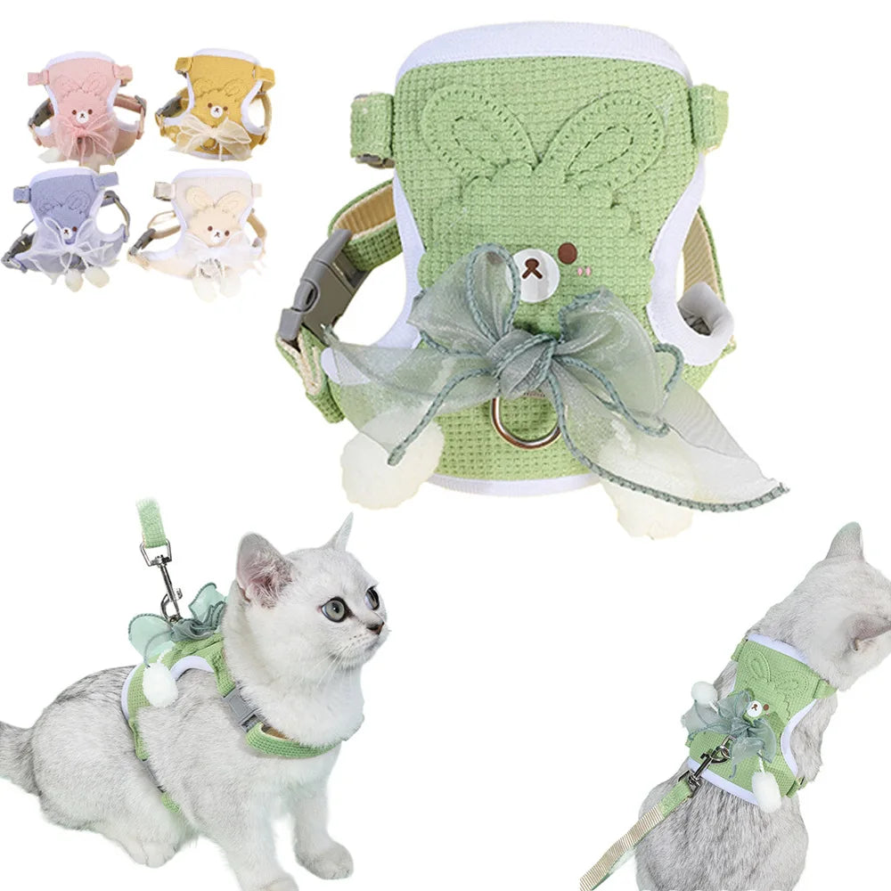 Adjustable Mesh Cat Harness Vest with Leash - Ideal for Small Dogs and Puppies