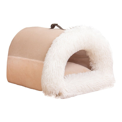 Warm and Moisture-Proof Portable Pet Nest – Long Fur Bed for Cats and Dogs for Autumn/Winter