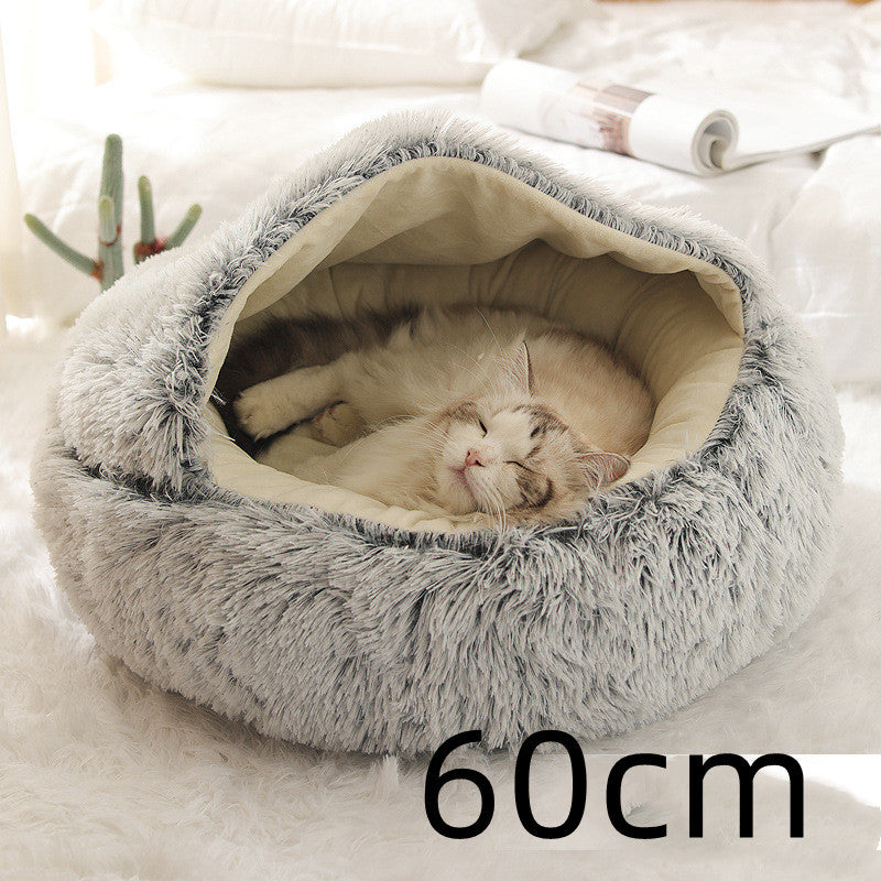 All-Season 2-in-1 Pet Bed – Round Plush Warm Bed for Cats and Dogs, Soft and Snuggly