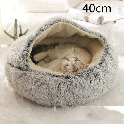 All-Season 2-in-1 Pet Bed – Round Plush Warm Bed for Cats and Dogs, Soft and Snuggly