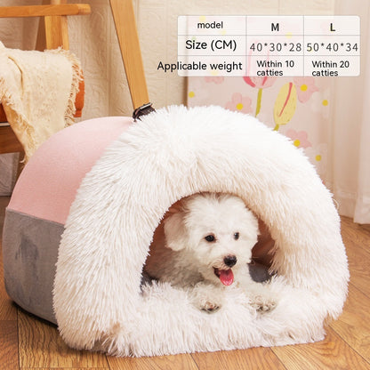 Warm and Moisture-Proof Portable Pet Nest – Long Fur Bed for Cats and Dogs for Autumn/Winter