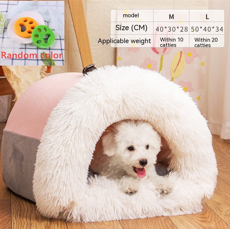 Warm and Moisture-Proof Portable Pet Nest – Long Fur Bed for Cats and Dogs for Autumn/Winter