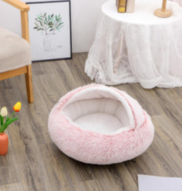 All-Season 2-in-1 Pet Bed – Round Plush Warm Bed for Cats and Dogs, Soft and Snuggly