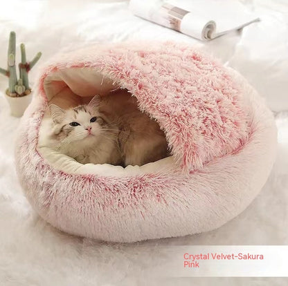 All-Season 2-in-1 Pet Bed – Round Plush Warm Bed for Cats and Dogs, Soft and Snuggly