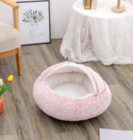 All-Season 2-in-1 Pet Bed – Round Plush Warm Bed for Cats and Dogs, Soft and Snuggly