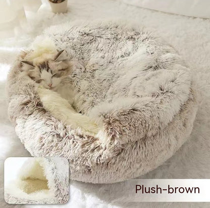 All-Season 2-in-1 Pet Bed – Round Plush Warm Bed for Cats and Dogs, Soft and Snuggly