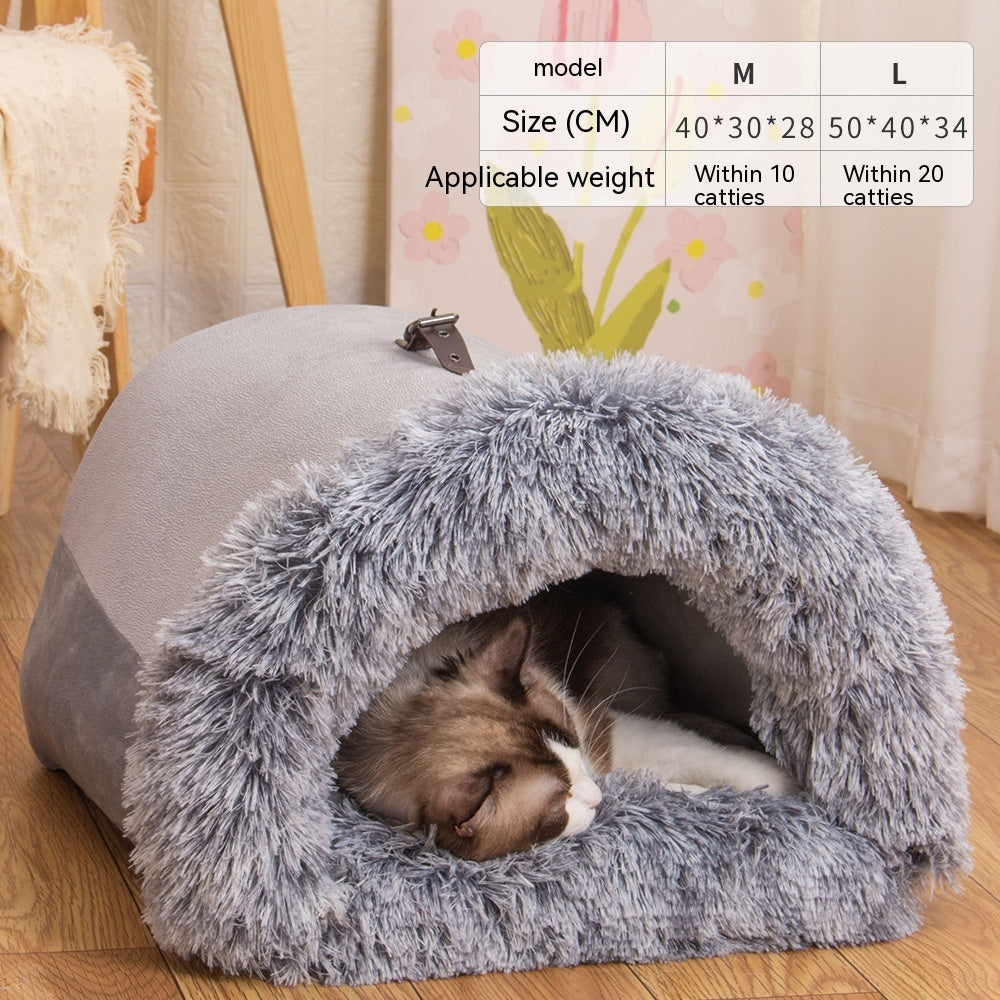 Warm and Moisture-Proof Portable Pet Nest – Long Fur Bed for Cats and Dogs for Autumn/Winter